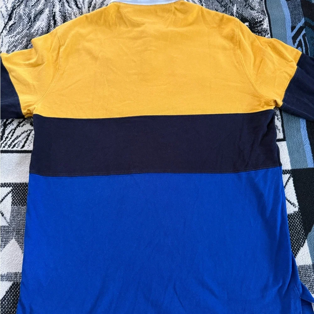 Polo Ralph Lauren Navy Royal Blue/Yellow Gold Colorblock Long Sleeve PatchedPolo